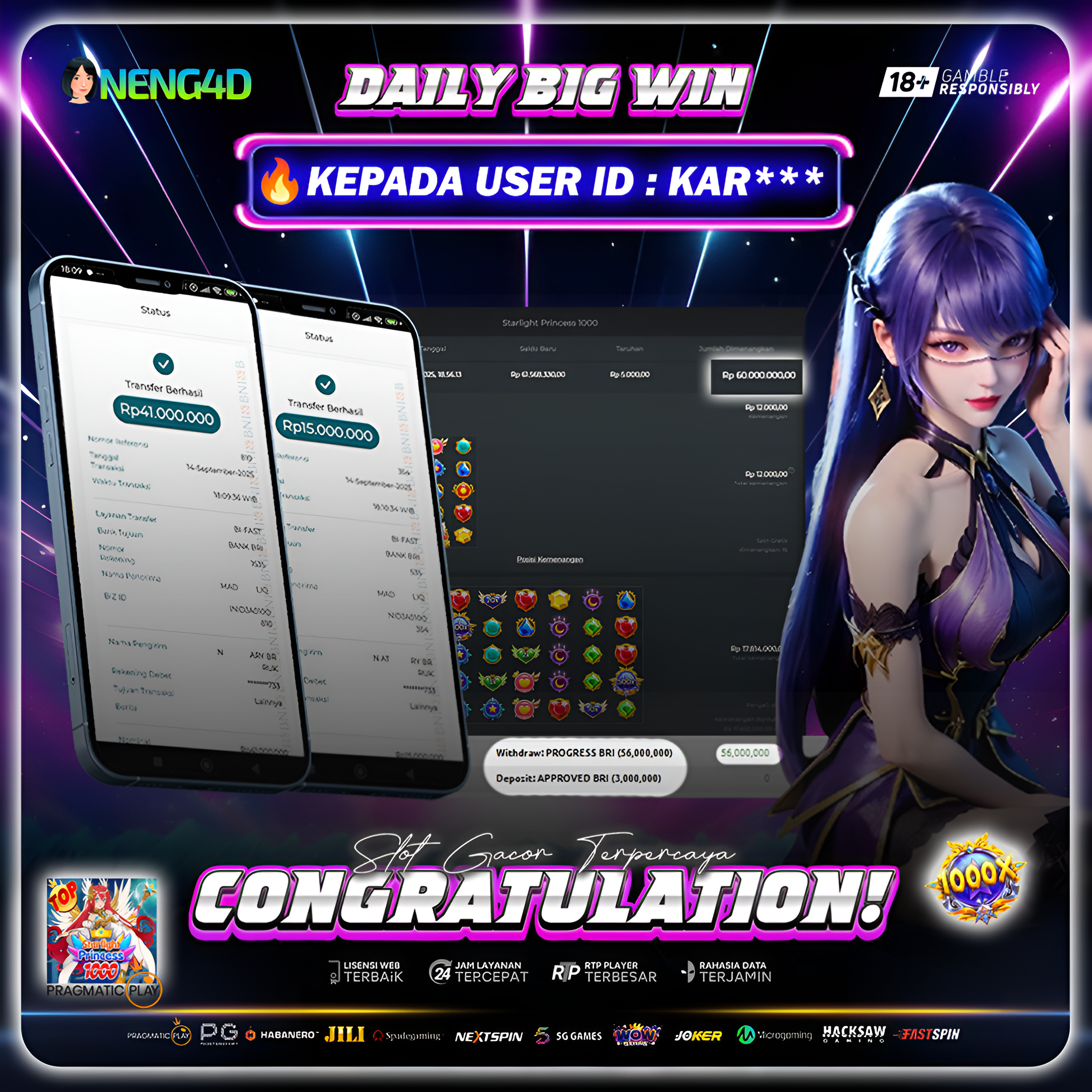 PRAGMATIC PLAY -  JACKPOT SLOT STARLIGHT PRINCESS X1000 Rp.60.000.000,- LUNAS