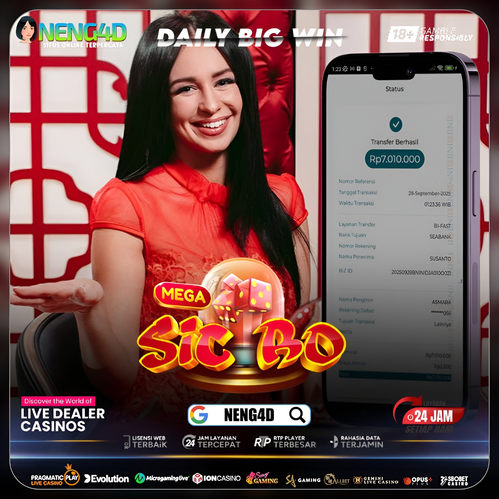 KEMENANGAN BESAR DI MEGA SICBO PRAGMATIC LIVE CASINO