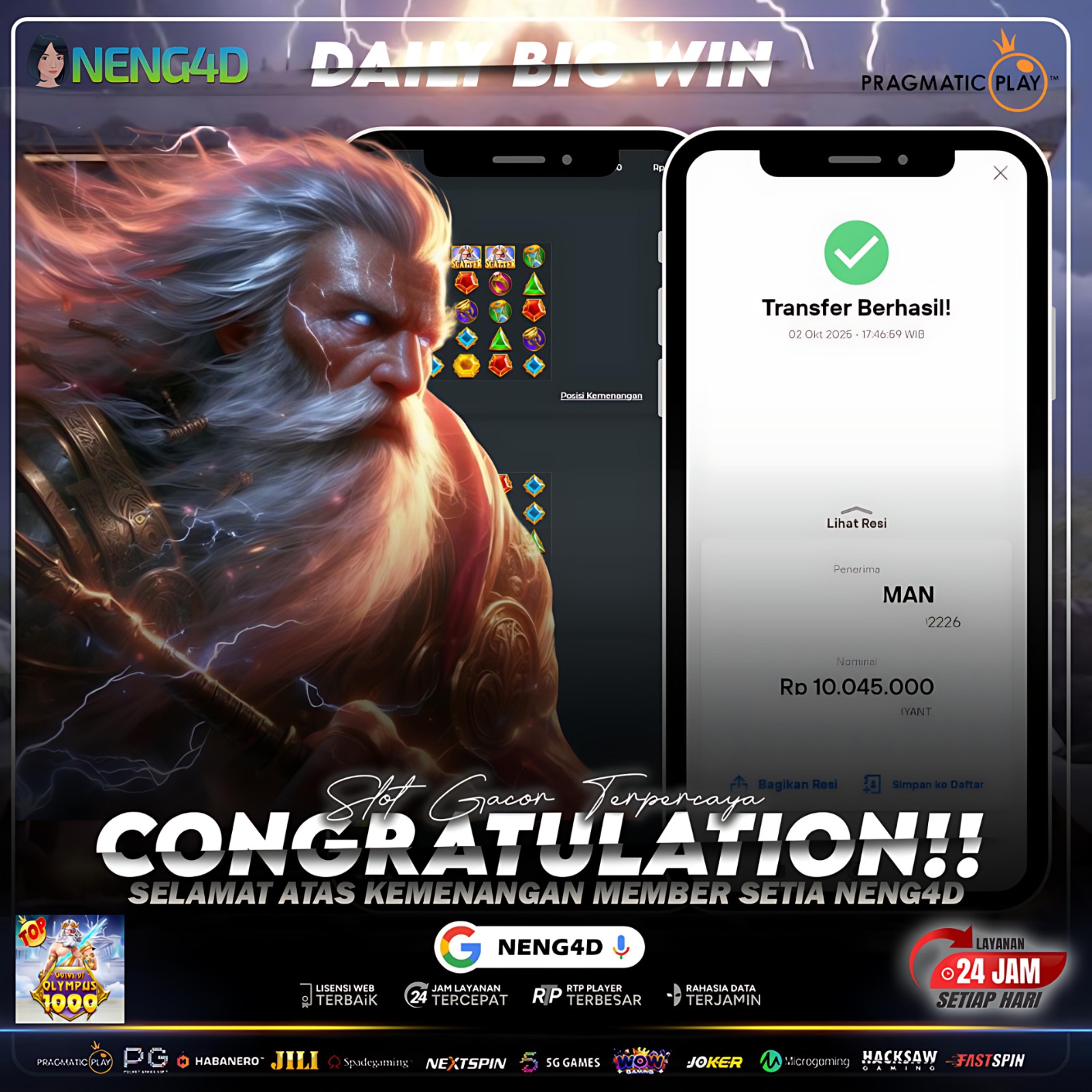 Petir Zeus Hantam Jackpot di Gates of Olympus 1000!
