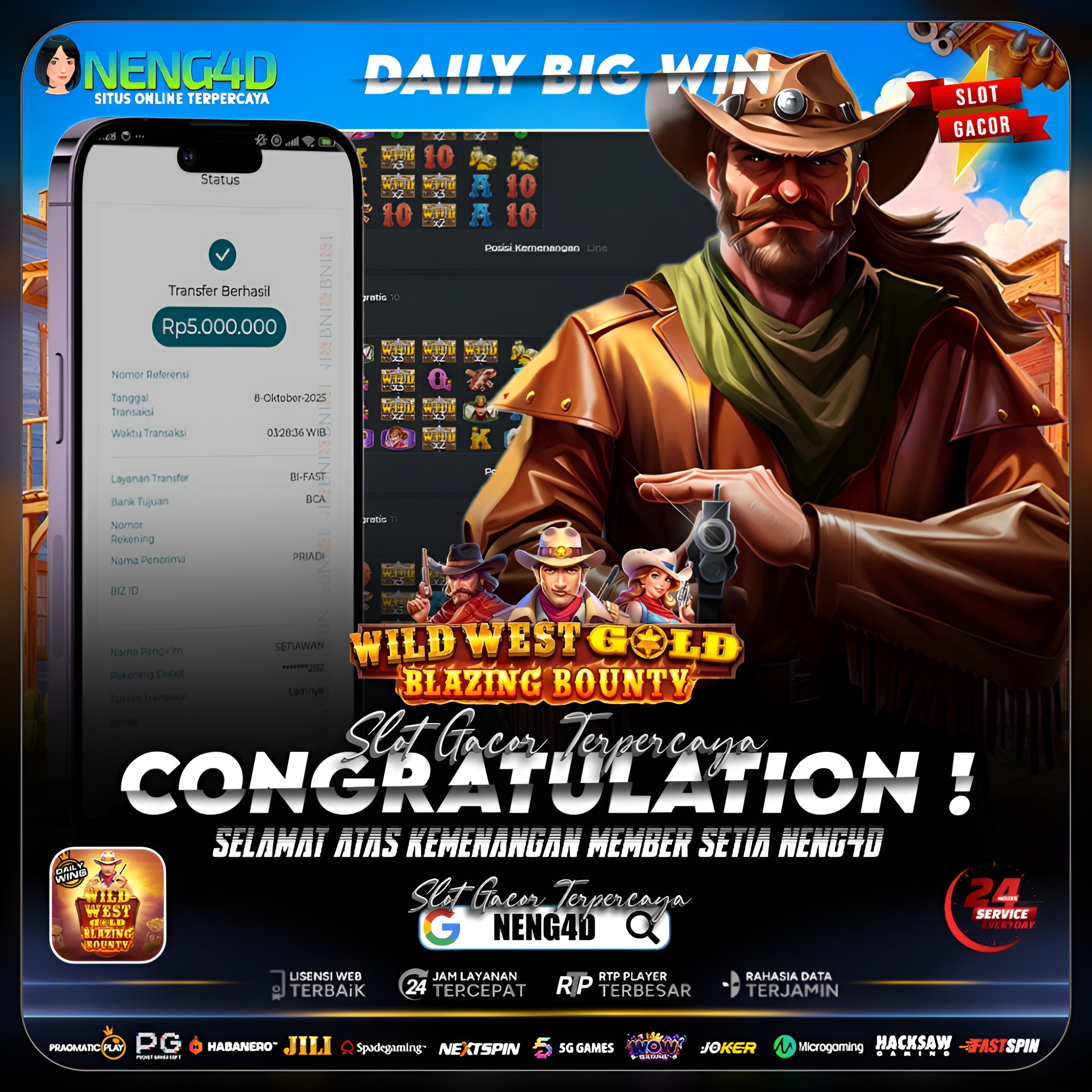 WILD WEST GILA! MEMBER NENG4D BOBOL JACKPOT 5 JUTA DI BLAZING BOUNTY!