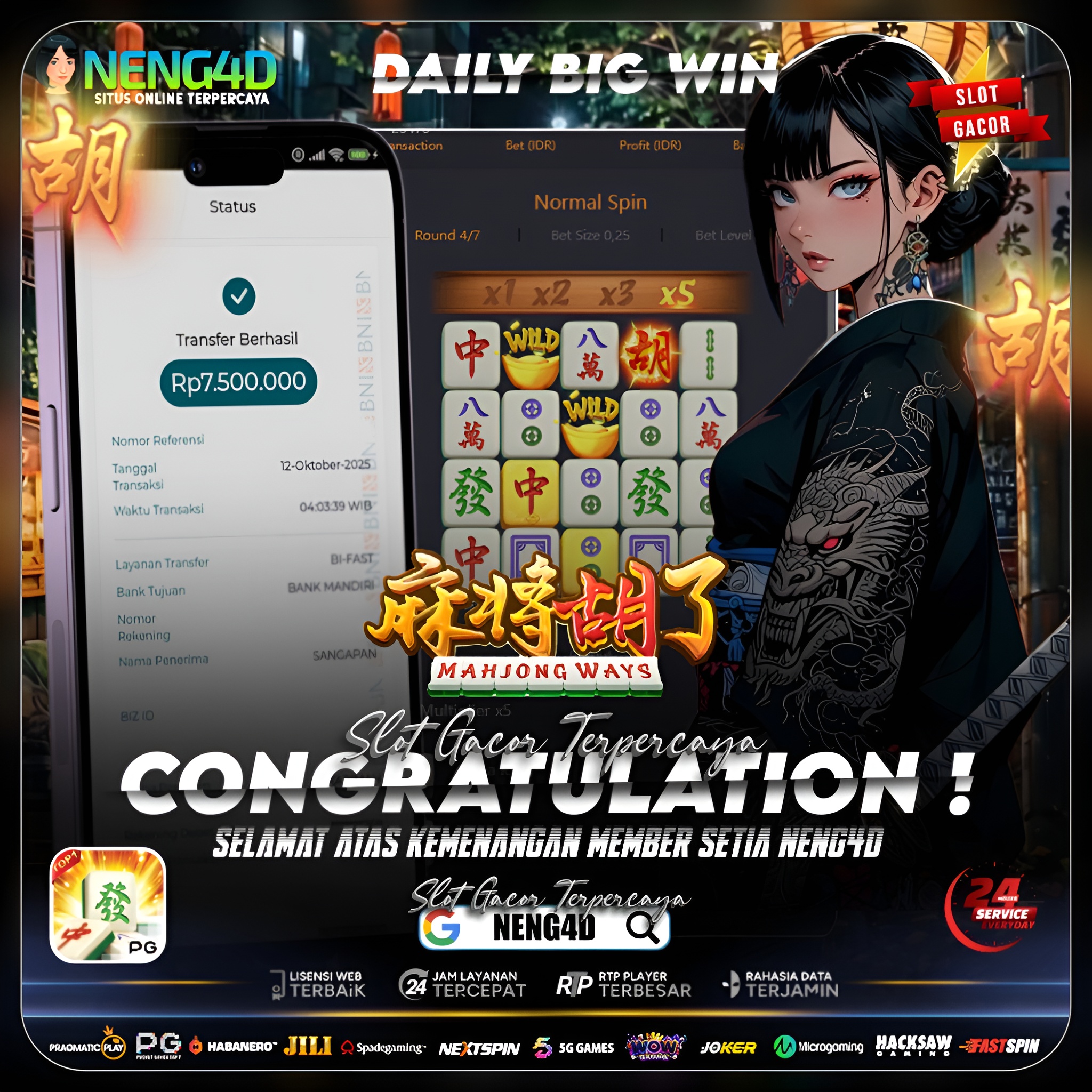 PECAH KEMENANGAN! MEMBER NENG4D BAWA PULANG 7,5 JUTA DI MAHJONG WAYS!