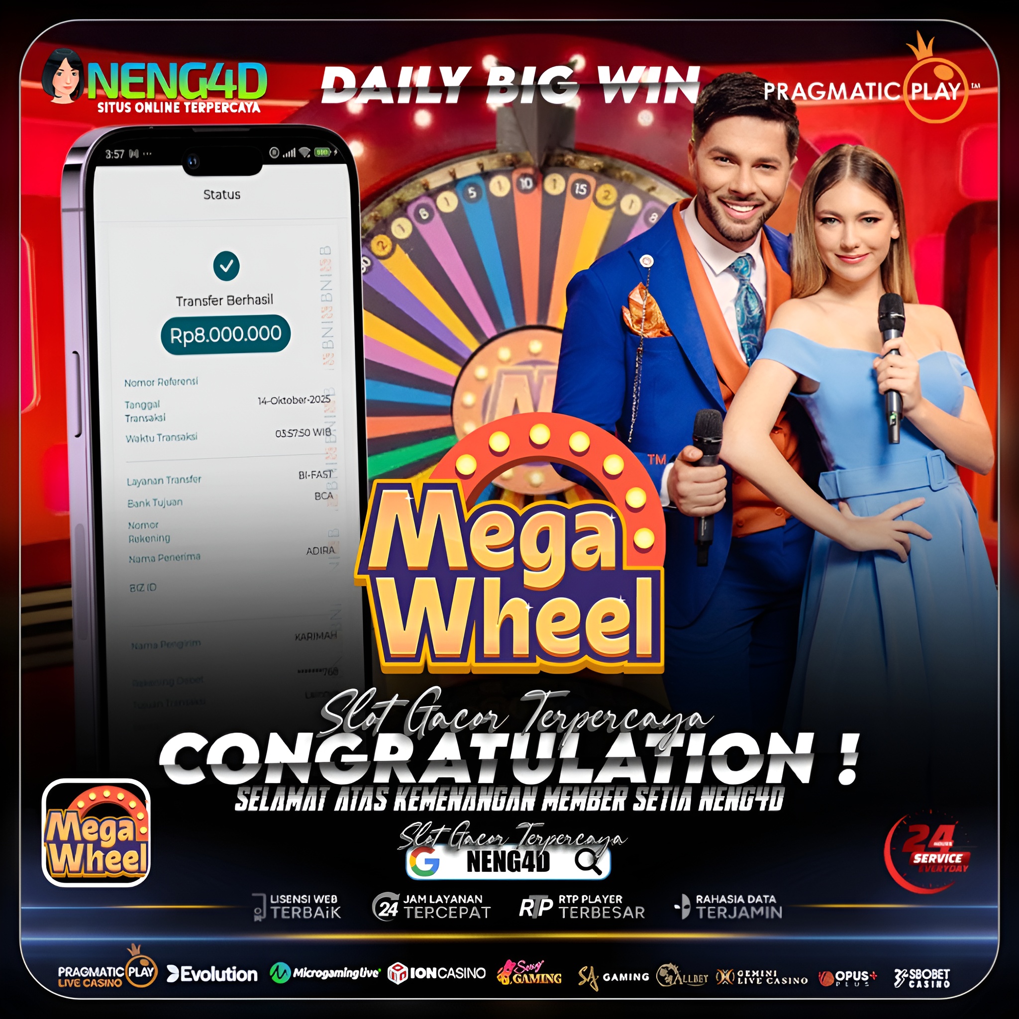 RODA HOKI BERPUTAR! MEMBER NENG4D MENANG 8 JUTA DI MEGA WHEEL!