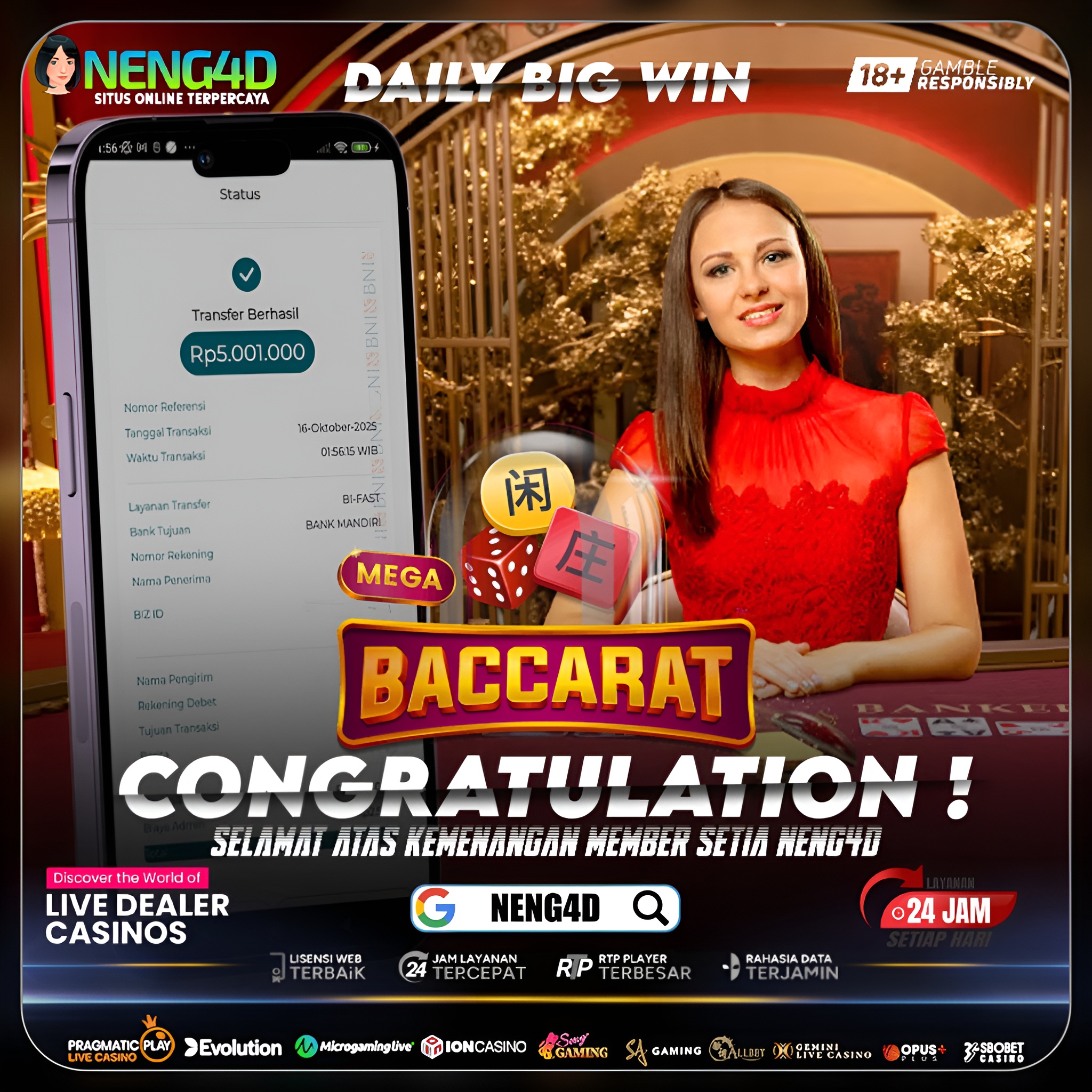 Member Setia NENG4D Raih Kemenangan 5 Juta di Meja Baccarat