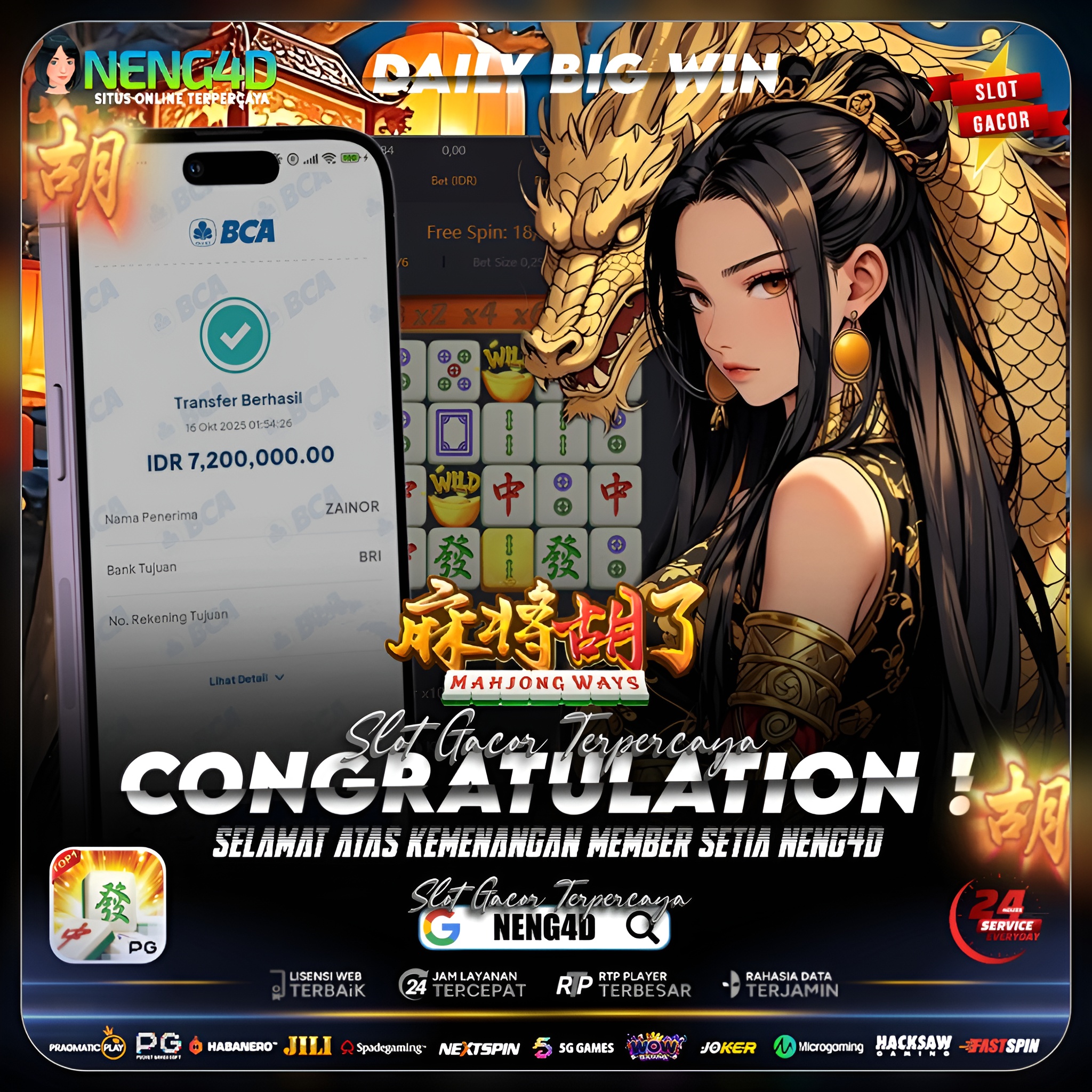 Member Setia NENG4D Raih Kemenangan 7,2 Juta di Permainan Mahjong Ways