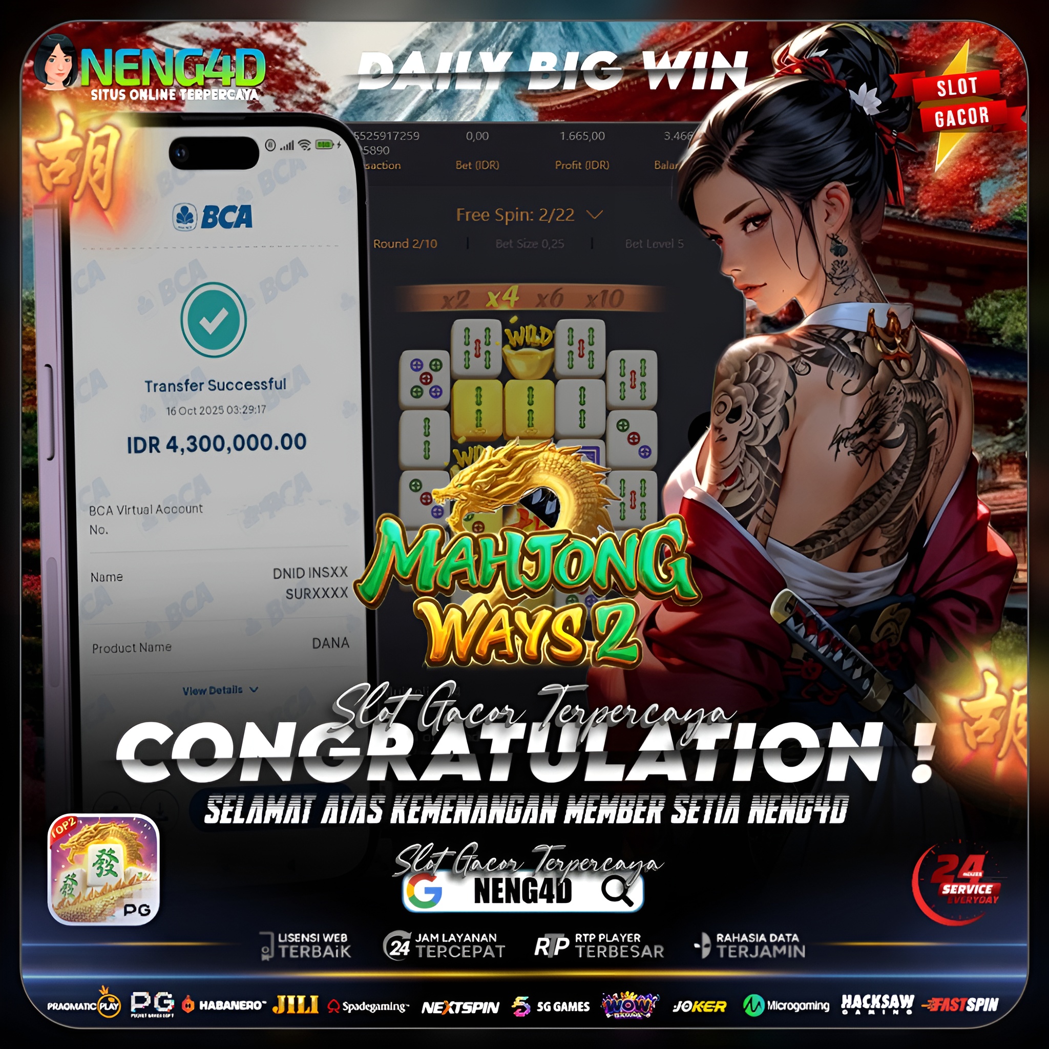 Kemenangan 4,3 Juta Member Setia NENG4D di Mahjong Ways 2