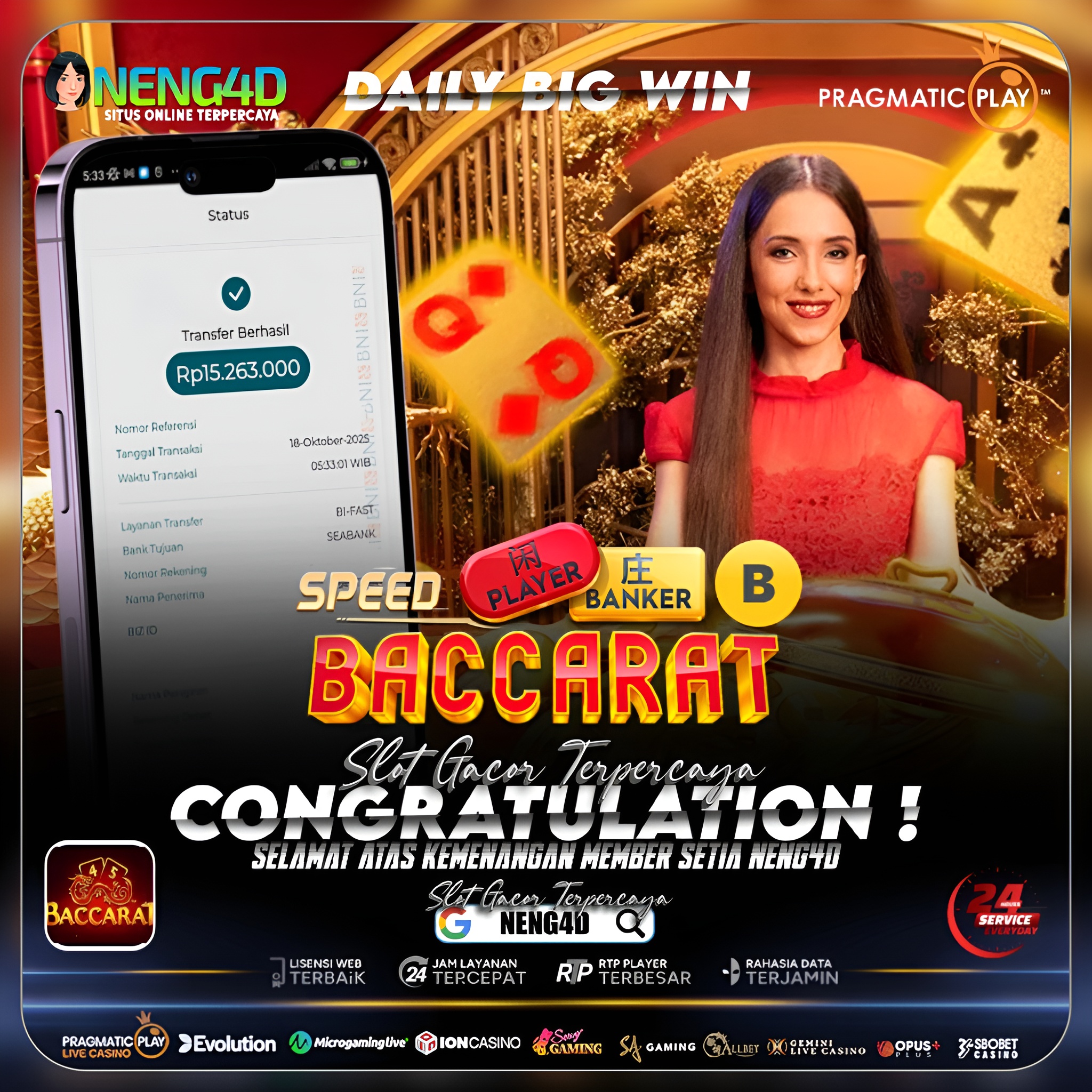 Kemenangan 15 Juta Member Setia NENG4D di Permainan Speed Baccarat