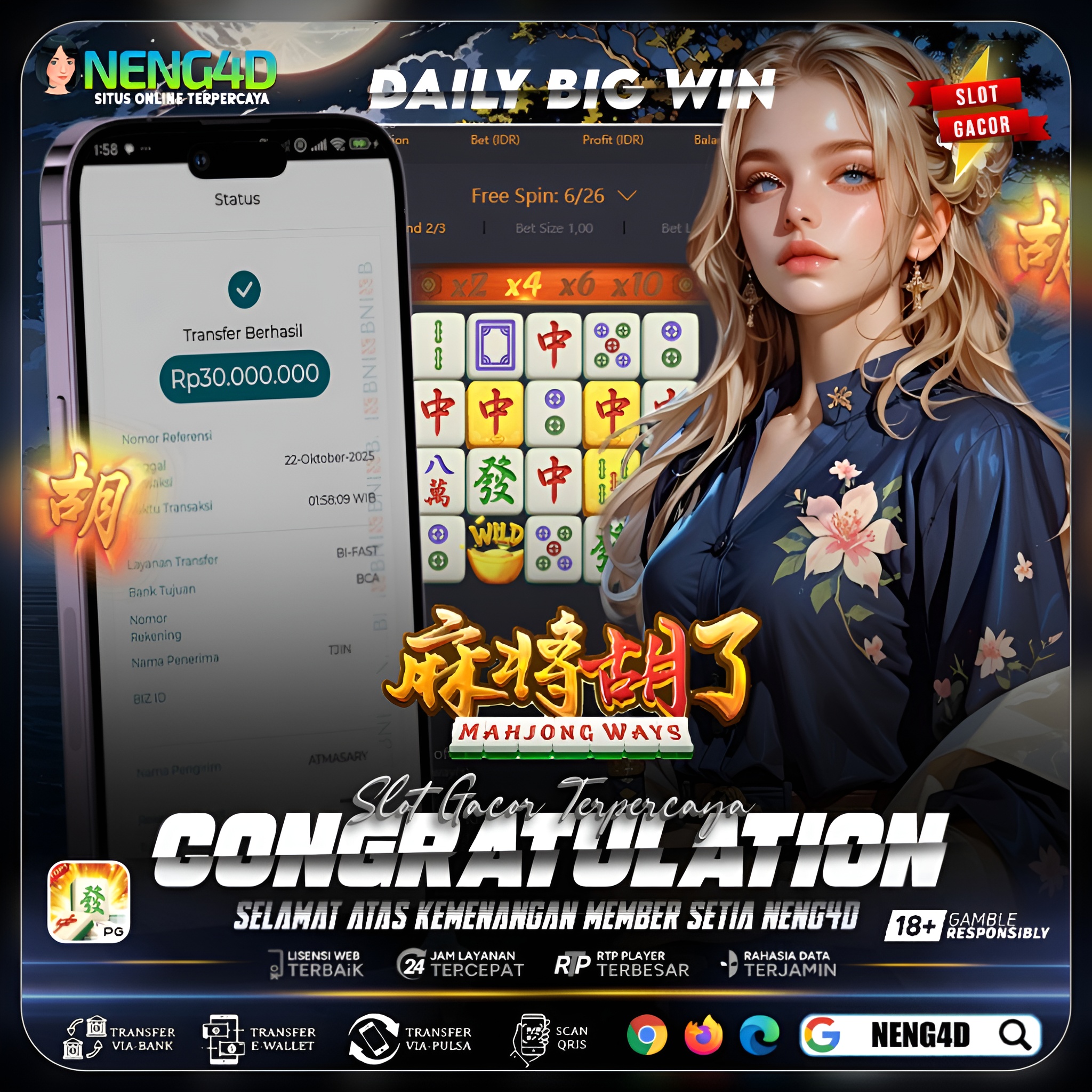 Kemenangan Fantastis 30 Juta Member Setia NENG4D di Permainan Mahjong Ways