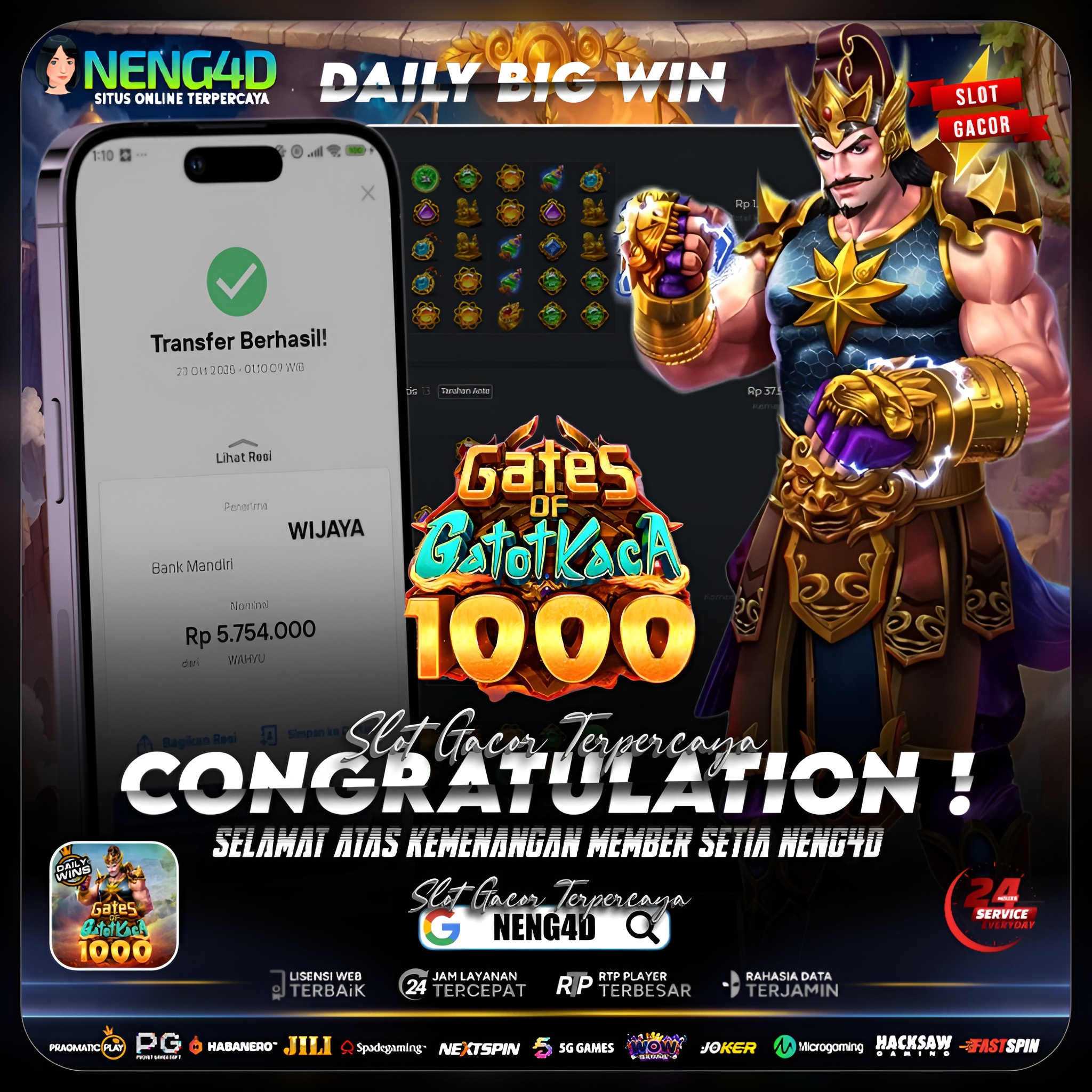 Kemenangan 5,7 Juta Member Setia NENG4D di Permainan Gates of Gatot Kaca 1000 Pragmatic Play