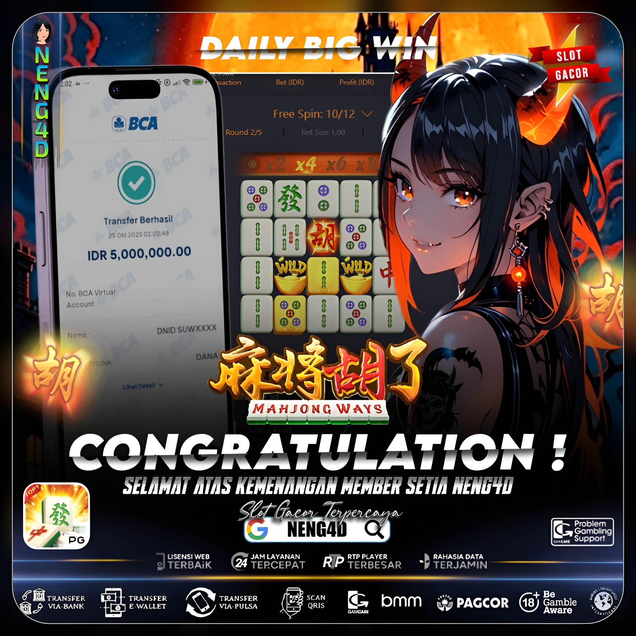 Kemenangan 5 Juta Member Setia NENG4D di Permainan Mahjong Ways PG Soft