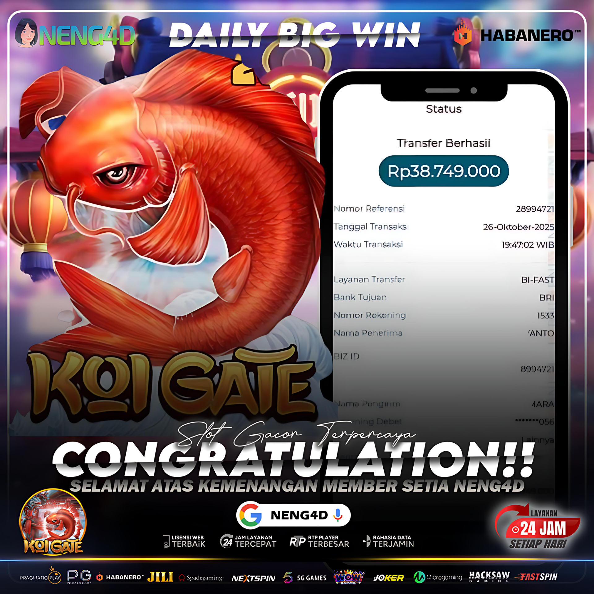 Kemenangan Besar 38 Juta Member Setia NENG4D di Permainan Koi Gate