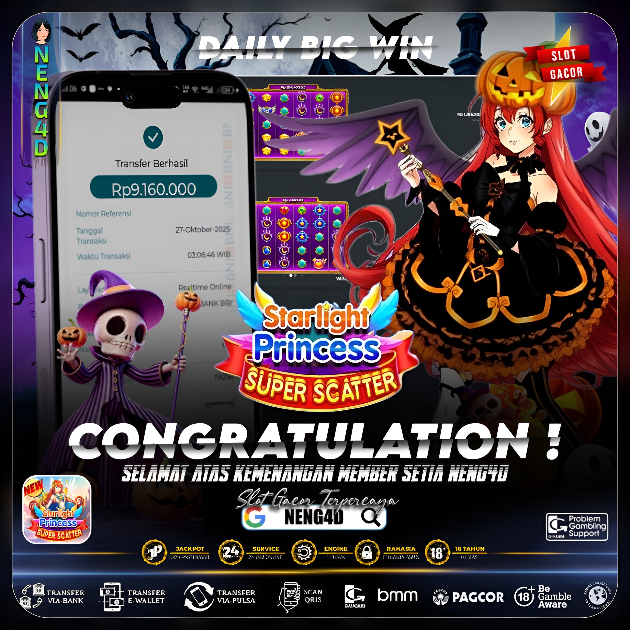 MEMBER SETIA NENG4D BERHASIL RAIH 9 JUTA DI STARLIGHT PRINCESS SUPER SCATTER PRAGMATIC PLAY