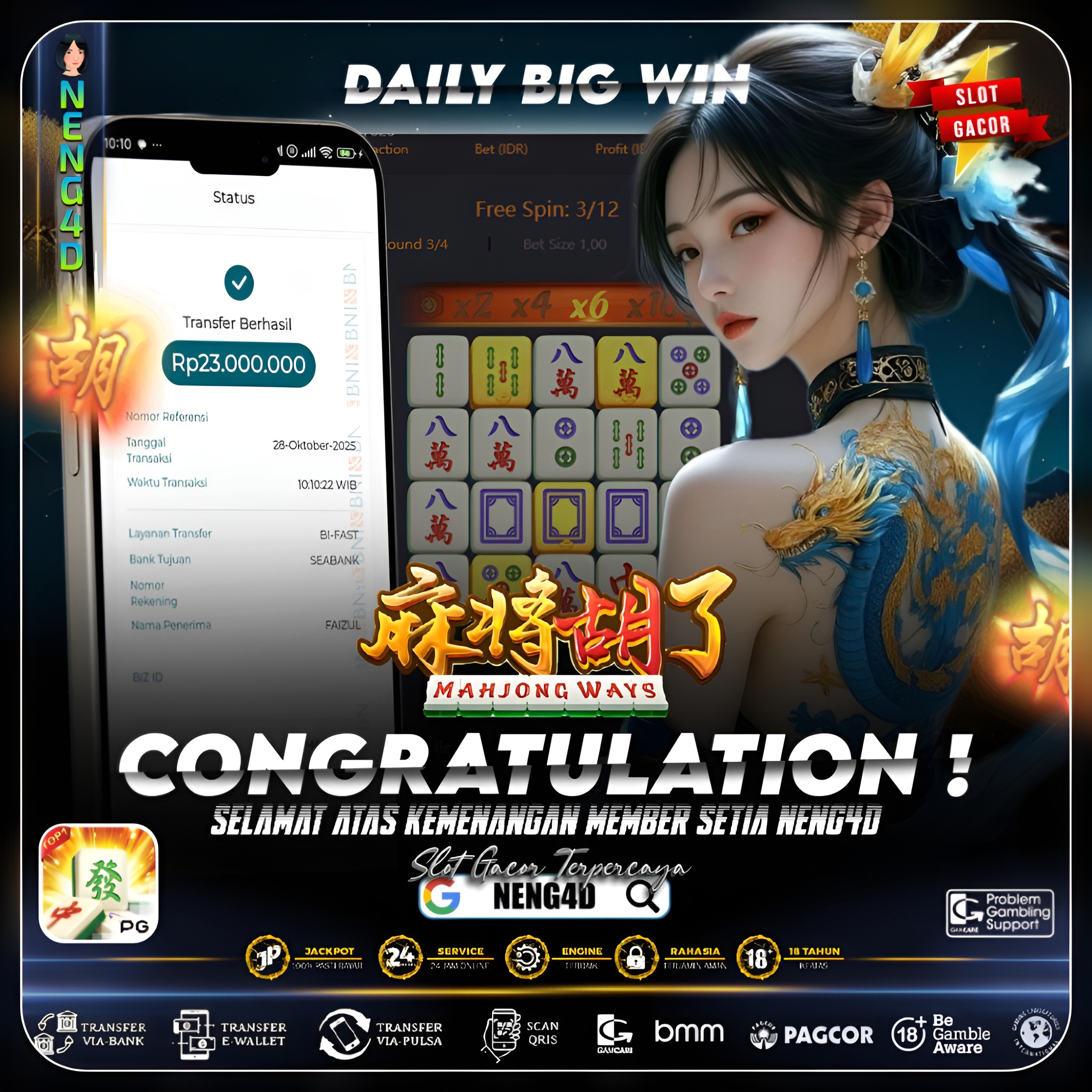 MEMBER SETIA NENG4D RAIH KEMENANGAN 23 JUTA DI MAHJONG WAYS PG SOFT