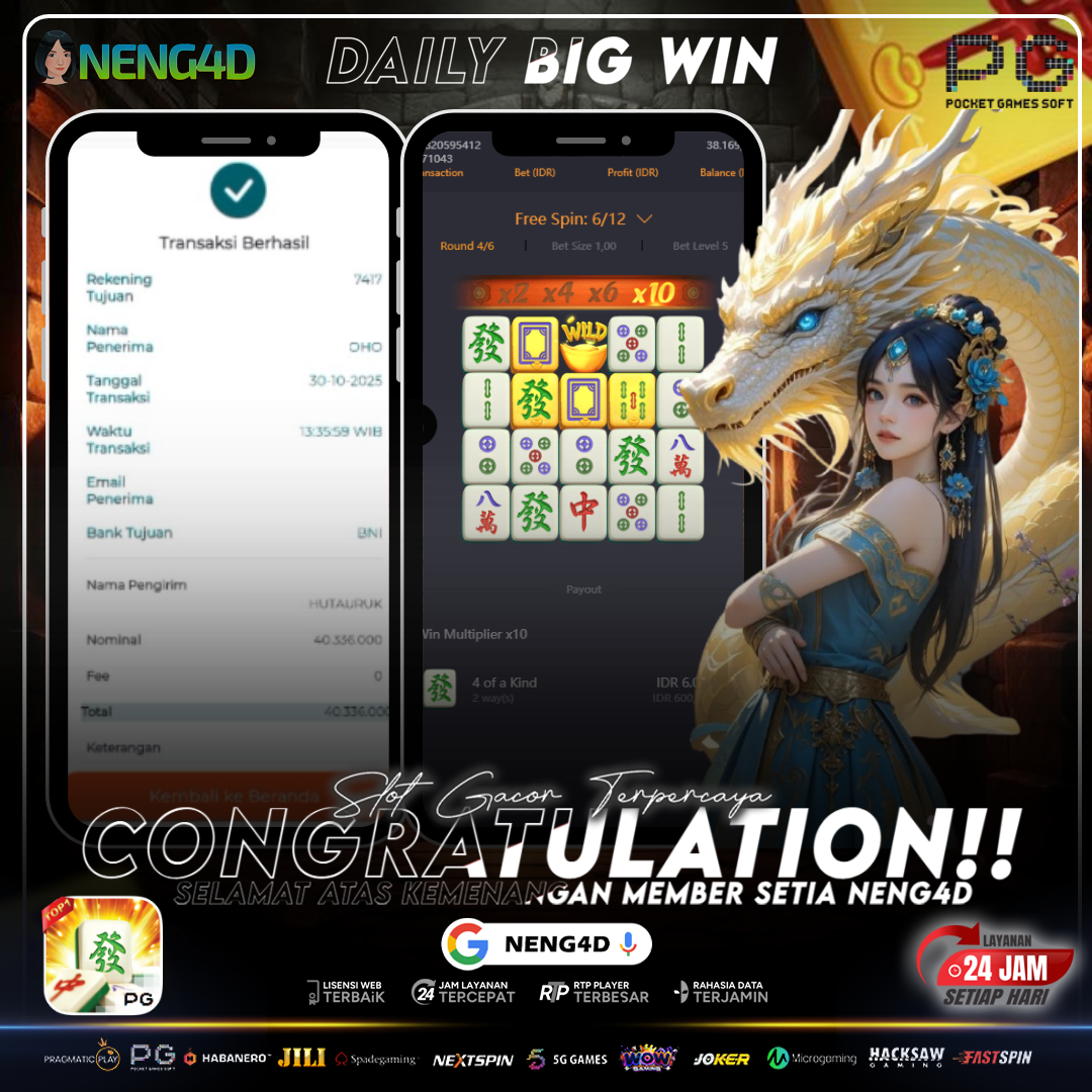 Kemenangan Besar 40 Juta Member Setia NENG4D di Permainan Mahjong Ways