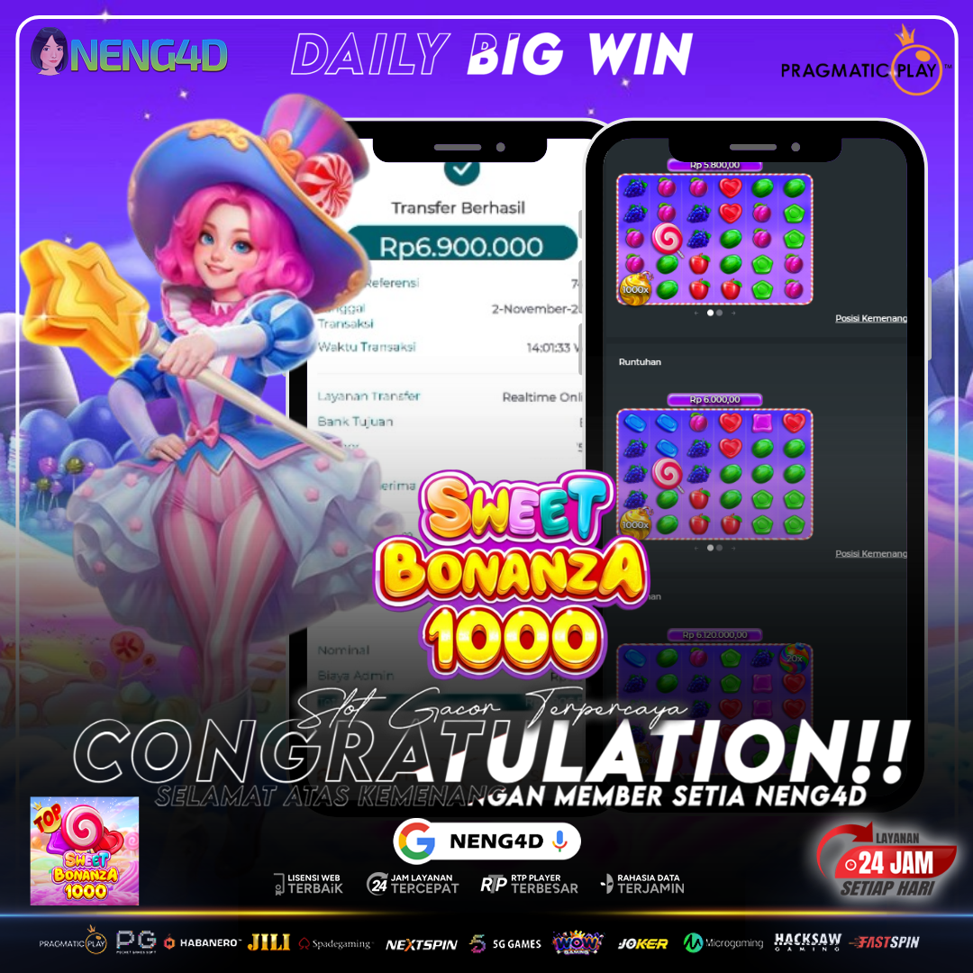MANISNYA JACKPOT! MEMBER NENG4D RAIH RP.6.900.000 DI SWEET BONANZA 1000!