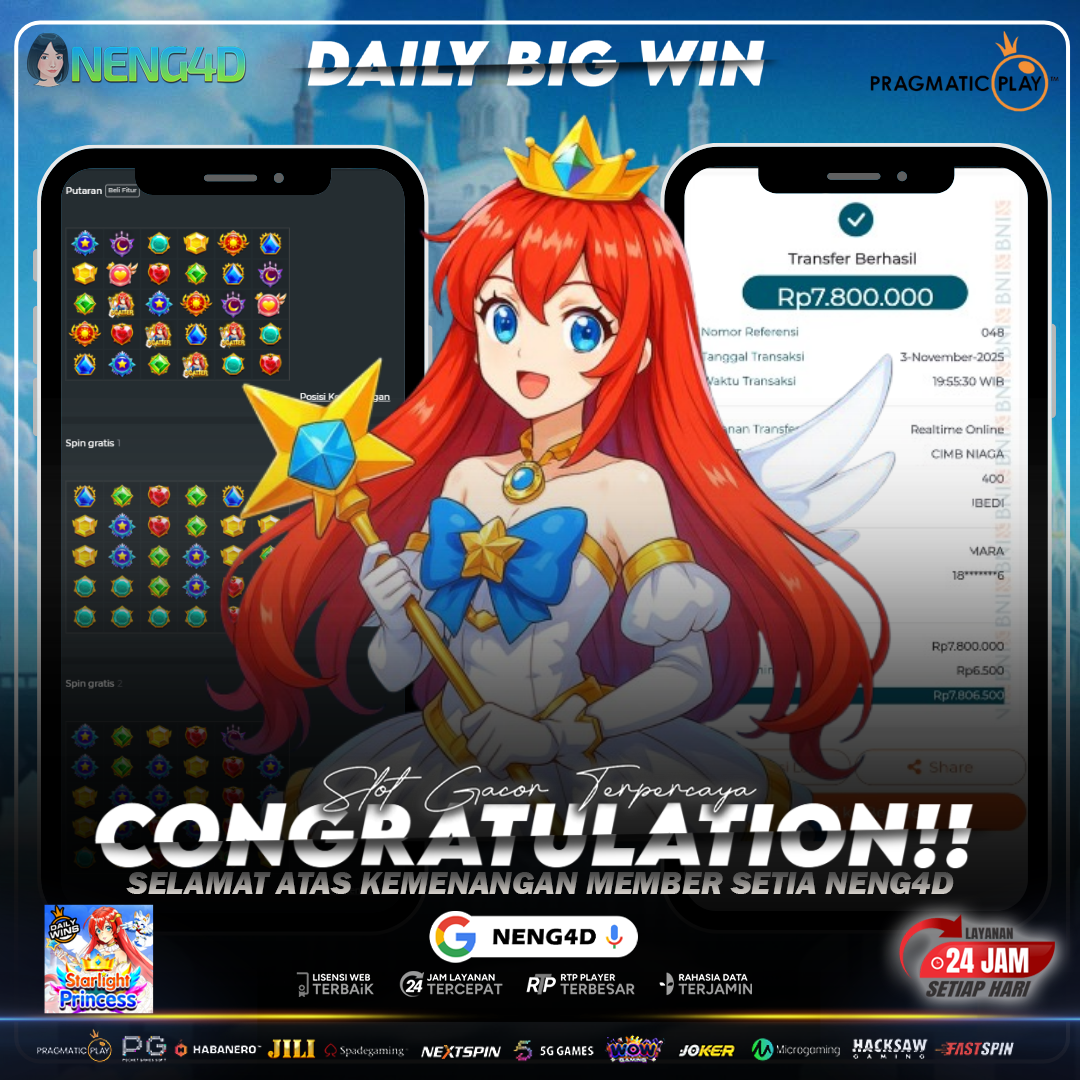 MEMBER SETIA NENG4D RAIH KEMENANGAN 7,8 JUTA DI STARLIGHT PRINCESS PRAGMATIC PLAY