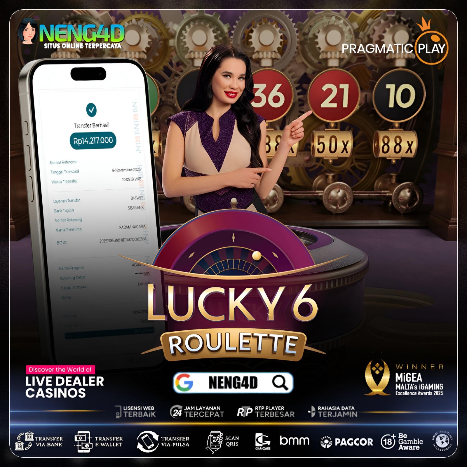 Member Setia NENG4D Menang Besar 14 Juta di Live Casino Roulette!