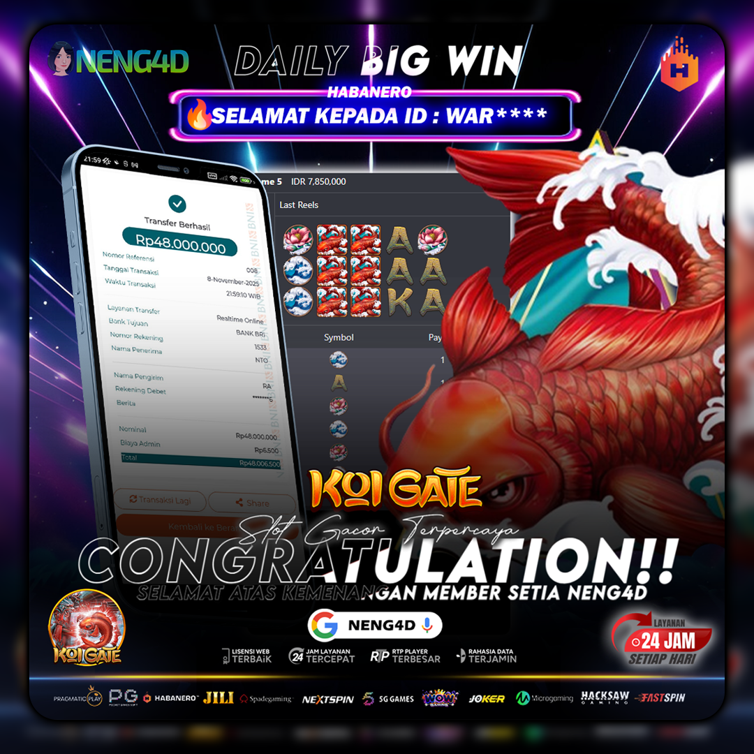 Kemenangan Besar Rp.48.000.000 Member Setia NENG4D di Permainan Koi Gate