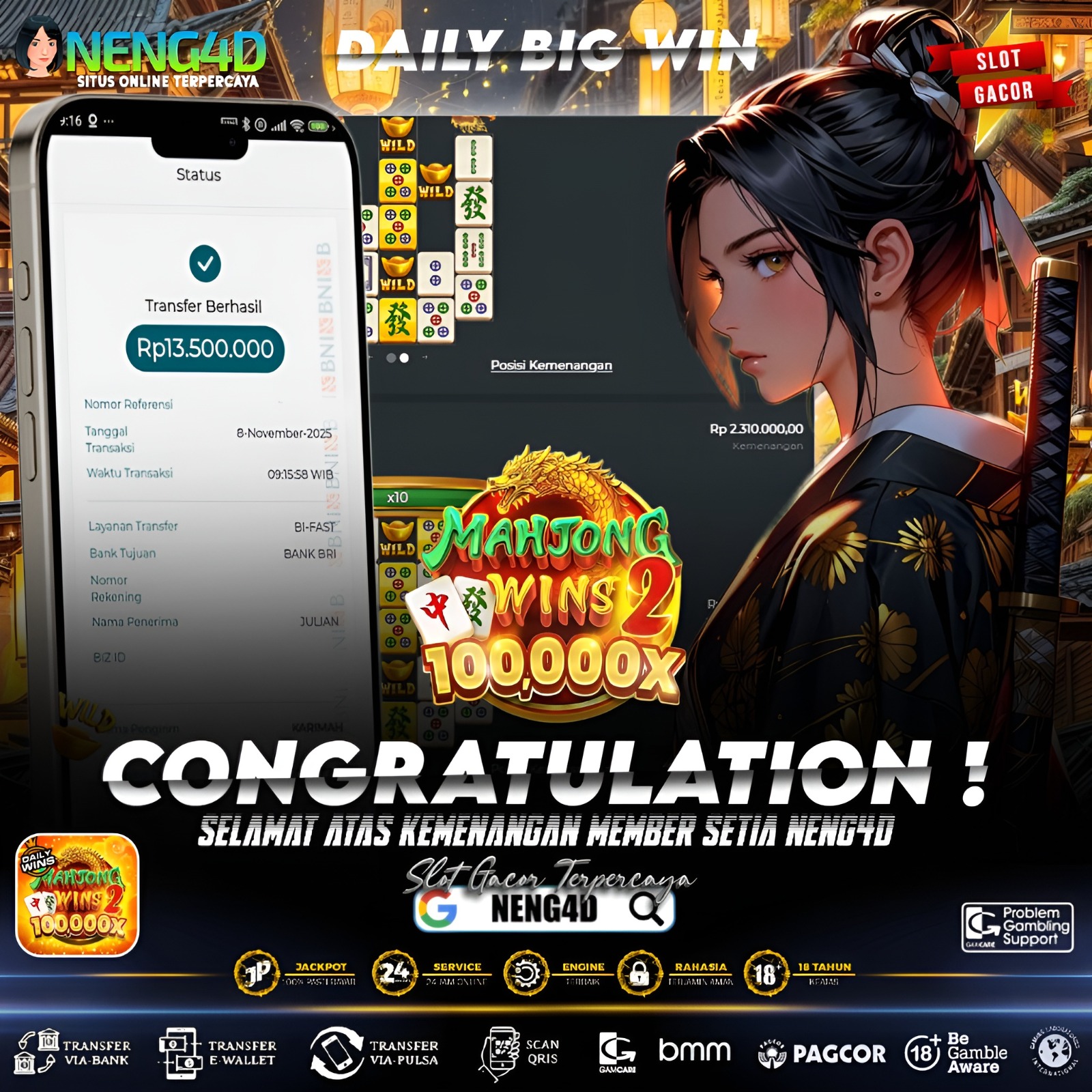 Kemenangan 13 Juta di Mahjong Wins 2 Pragmatic Play