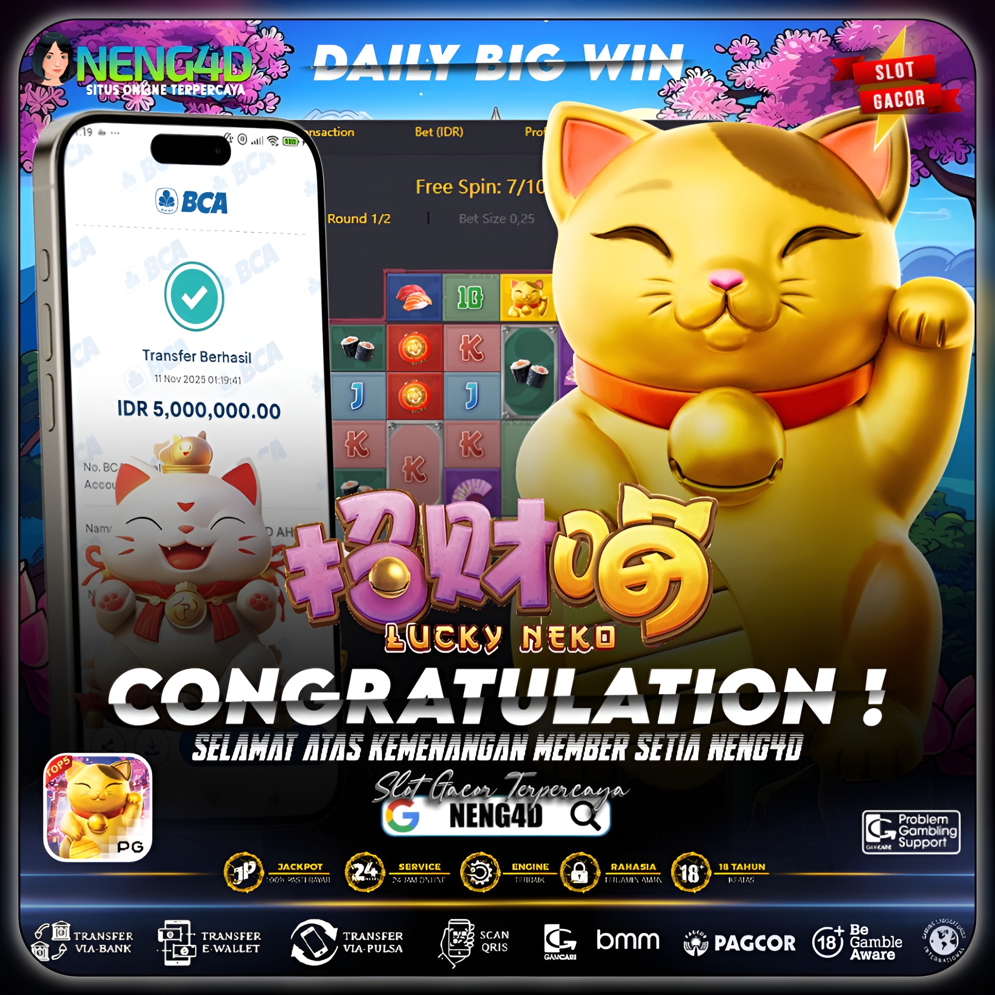Kemenangan 5 Juta di Lucky Neko PG Soft