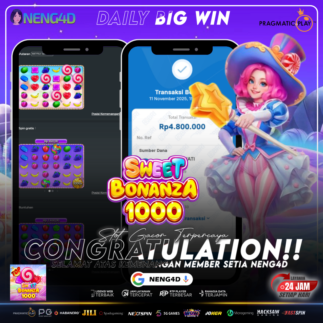 MANISNYA JACKPOT! MEMBER NENG4D RAIH 4,8 JUTA DI SWEET BONANZA 1000!
