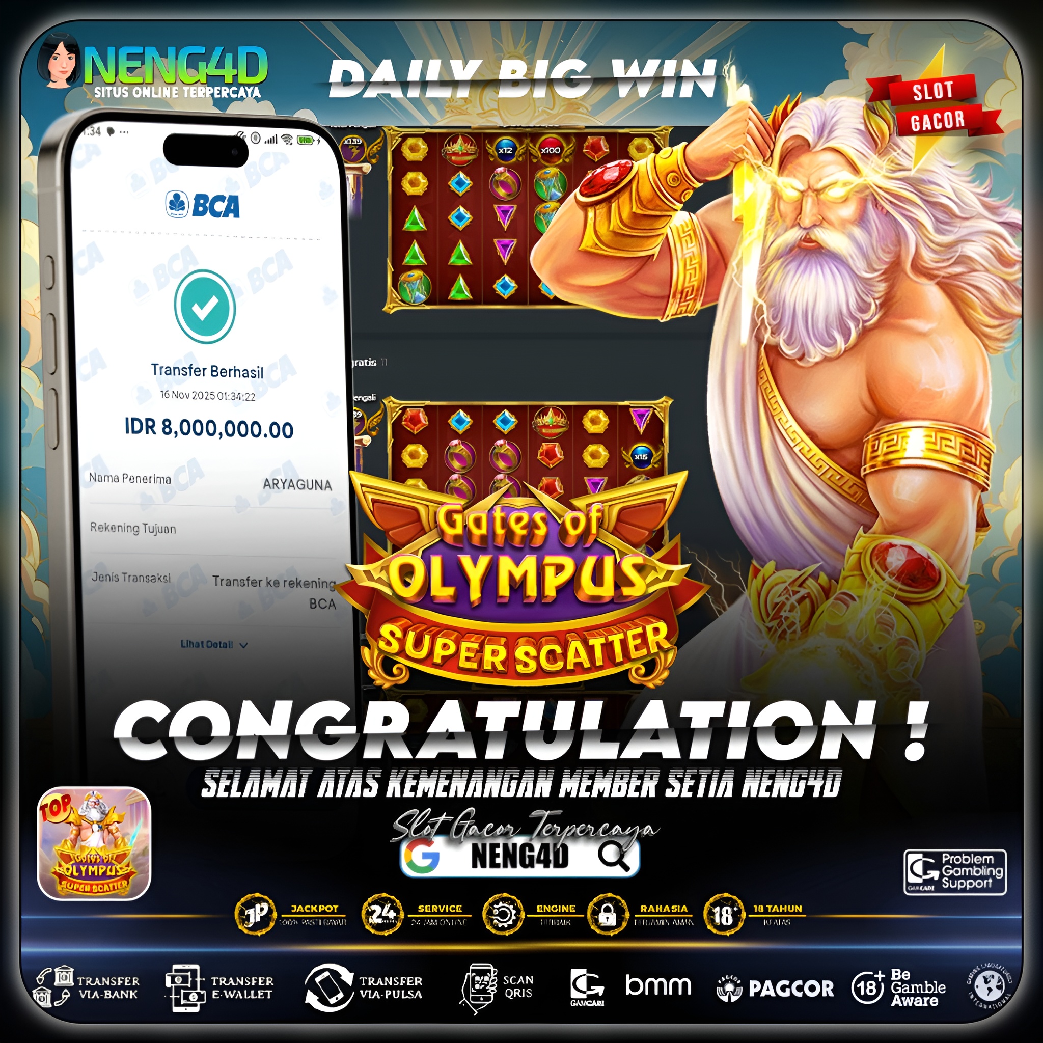 MENANG 8JT MAIN DI GATES OF OLYMPUS SUPER SCATTER PRAGMATIC PLAY