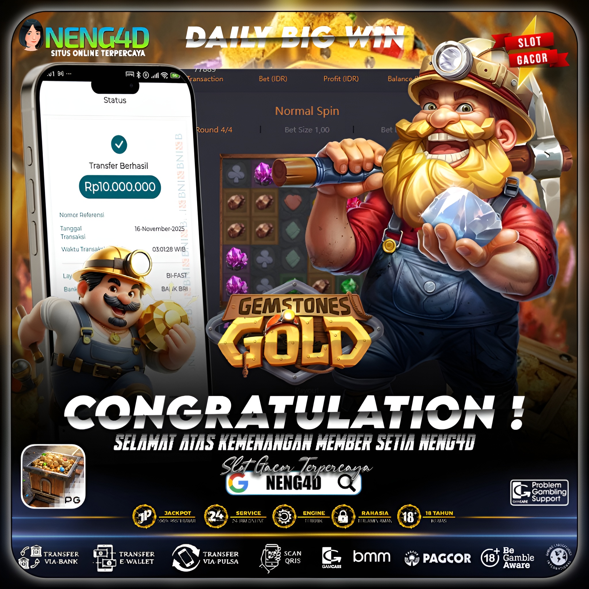 MENANG 10JT MAIN DI GEMSTONES GOLD PG SOFT