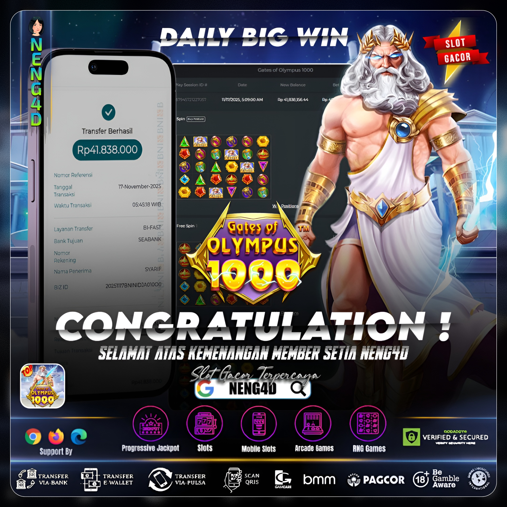 BERHASIL CUAN BESAR DI GATE OF OLYMPUS 1000 NENG4D
