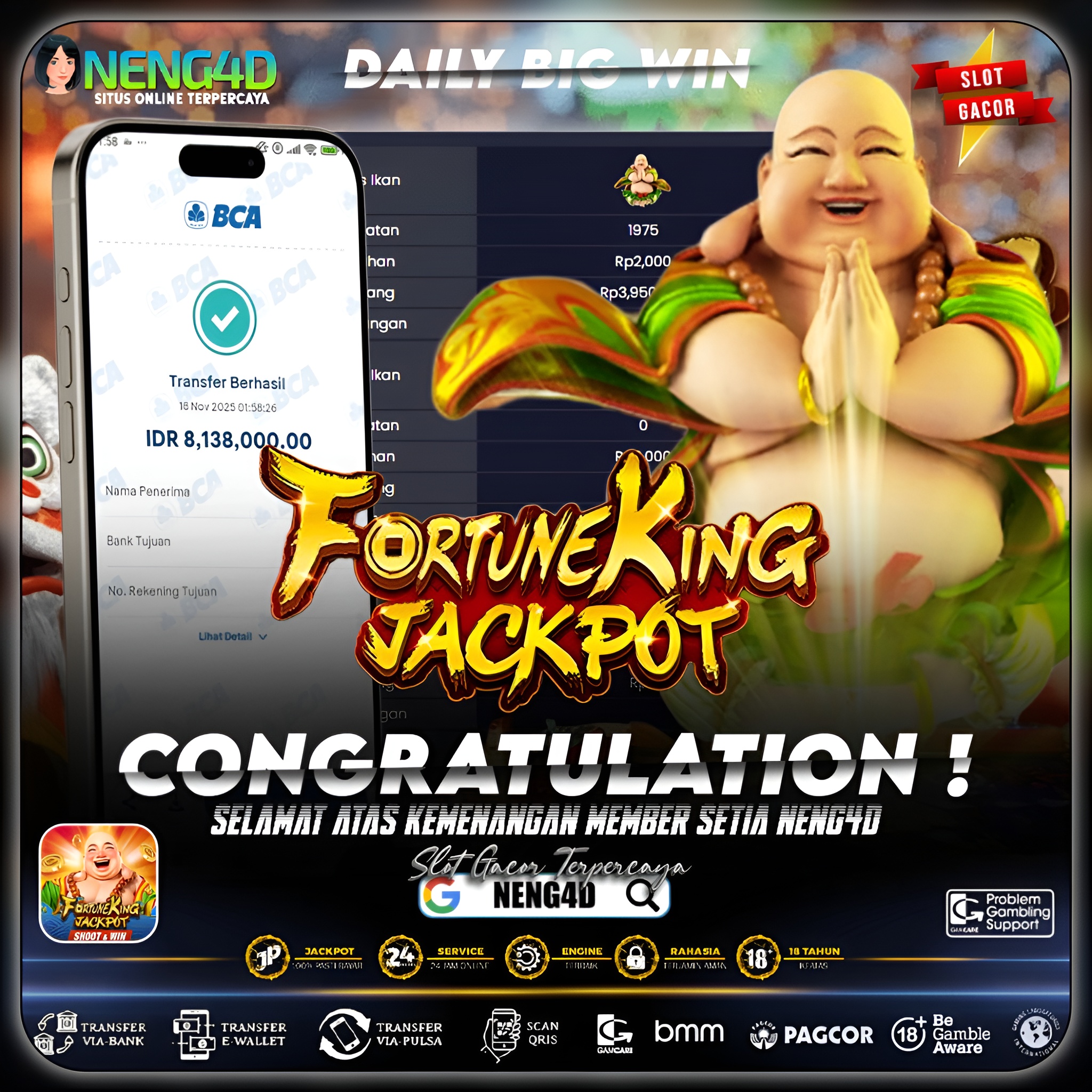 MENANG 8JT MAIN DI FORTUNE KING JACKPOT JILI