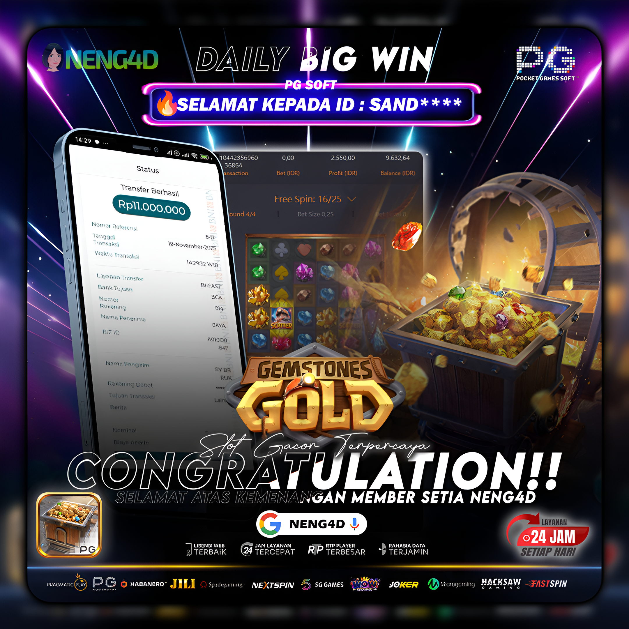 MENANG 11JT MAIN DI GEMSTONE GOLD - PG SOFT