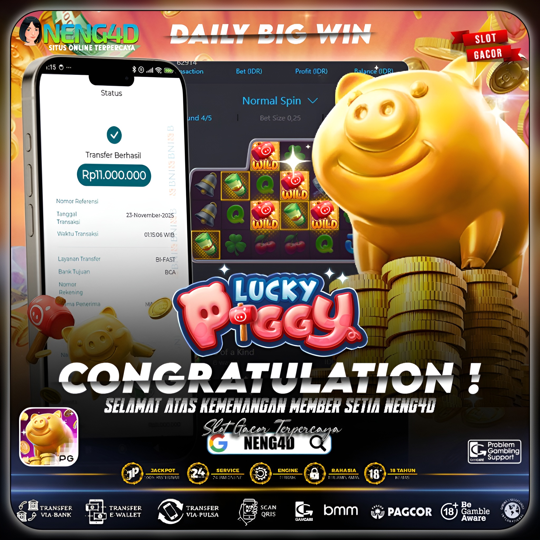 MENANG 11JT MAIN DI LUCKY PIGGY PG SOFT
