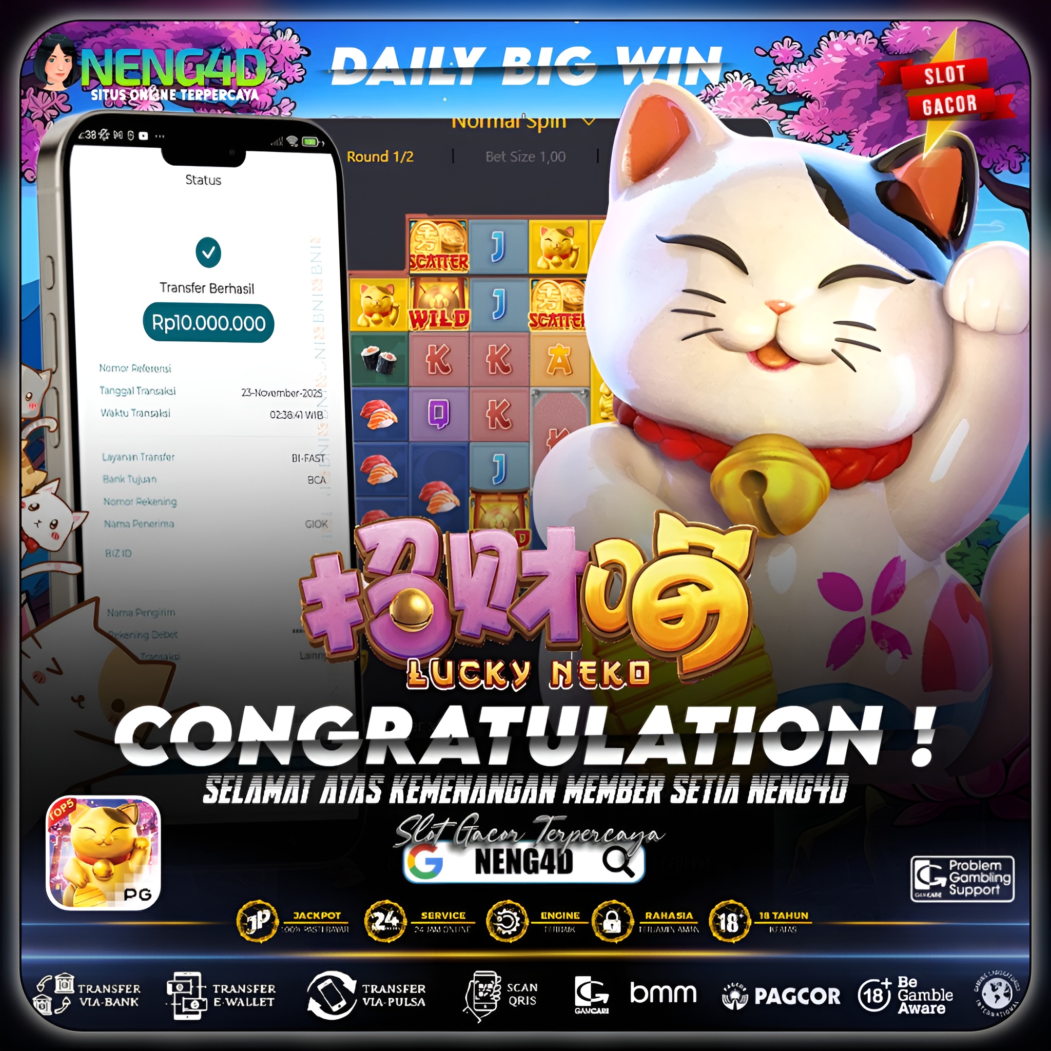 MENANG 10JT MAIN DI LUCKY NEKO PG SOFT
