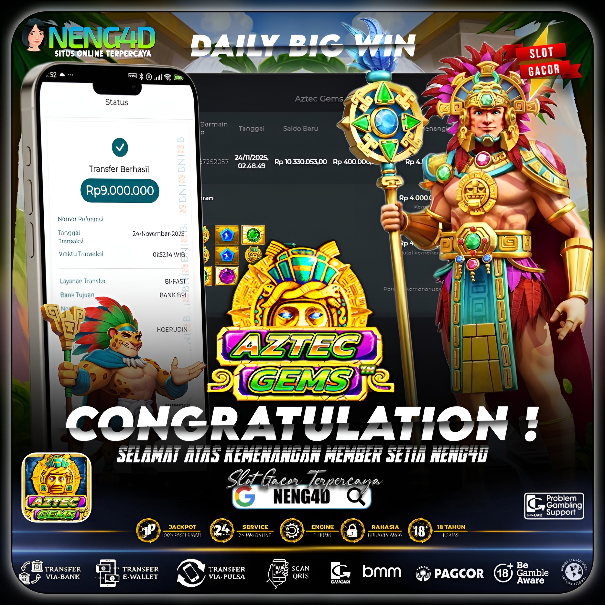 MENANG 9JT MAIN DI AZTEC GEMS PRAGMATIC PLAY