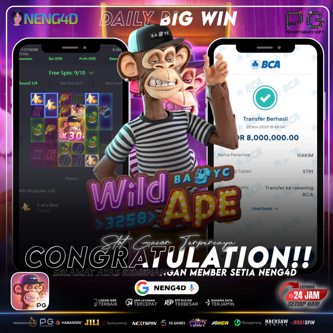 Kemenangan Fantastis Member Setia NENG4D di Wild Ape
