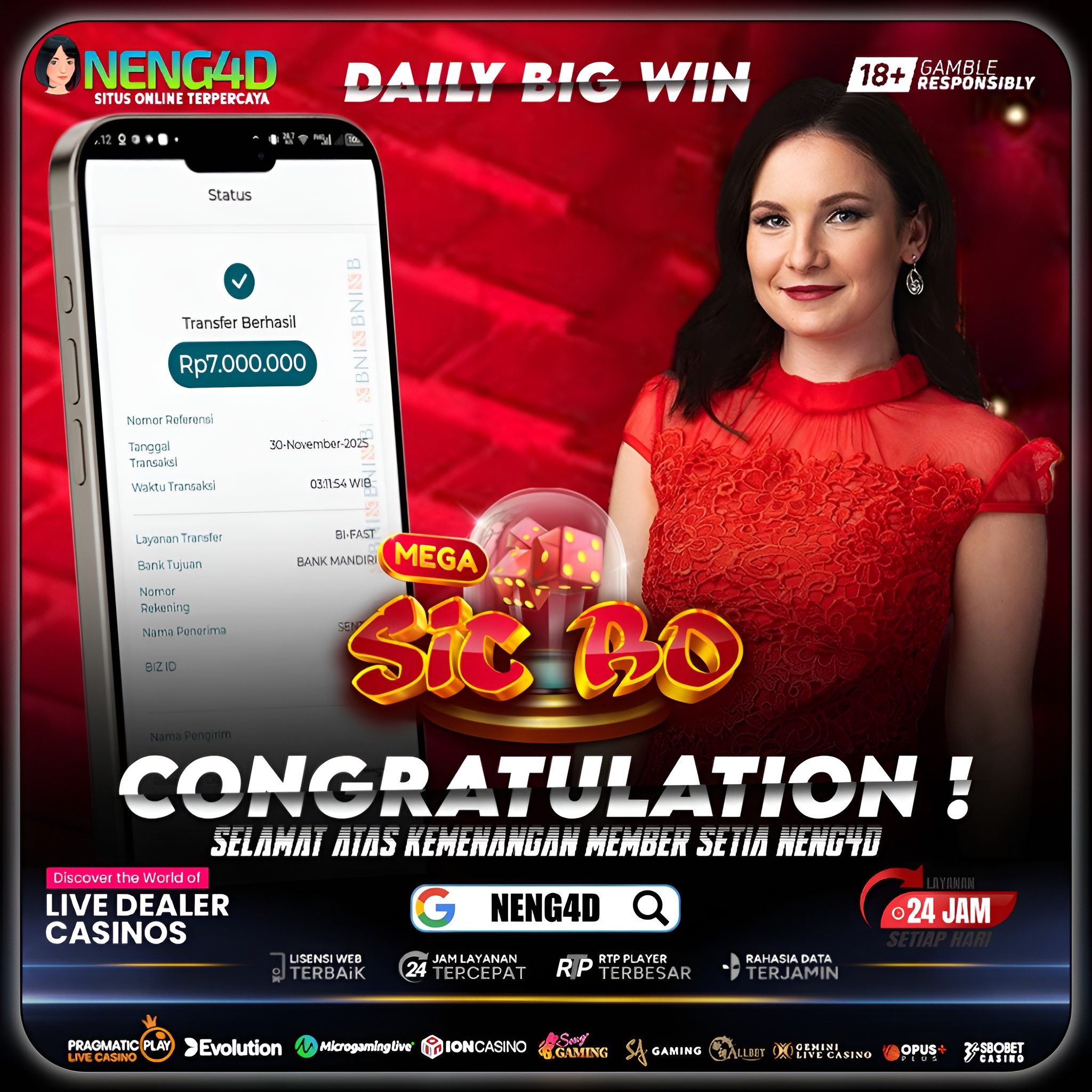 KEMENANGAN 7 JUTA MEMBER NENG4D DI LIVE CASINO MEGA SIC BO