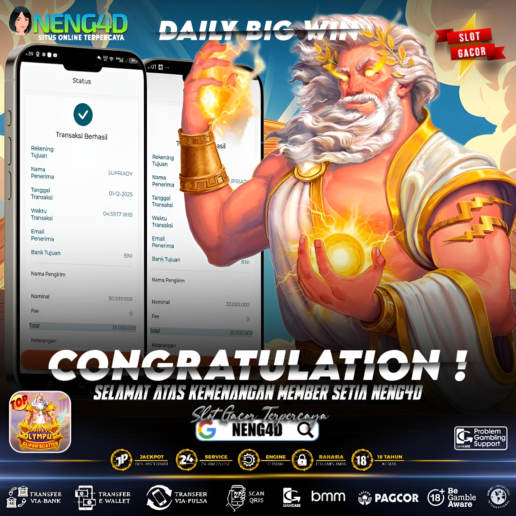 LEDakan 60 Juta Member NENG4D di Gates of Olympus Super Scatter